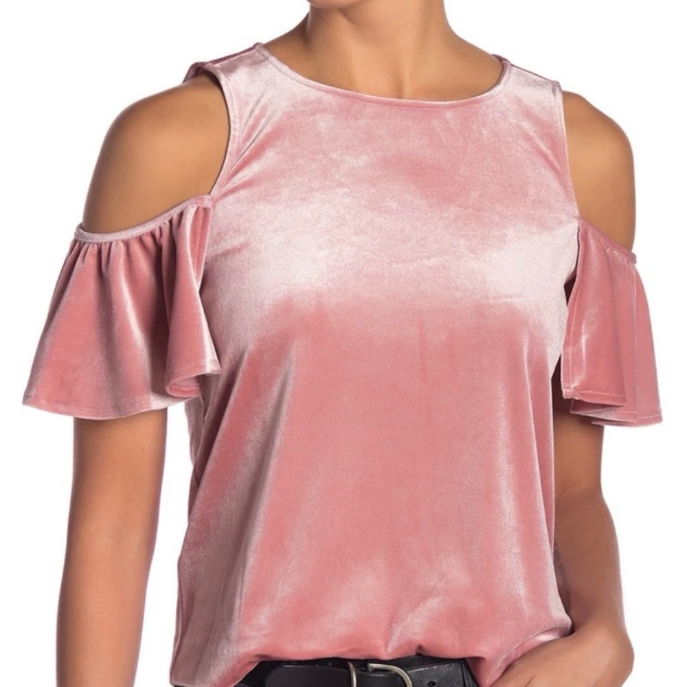 Rebecca Minkoff Dusty Rose Velvet Cold-Shoulder Top - small flaws - size Small